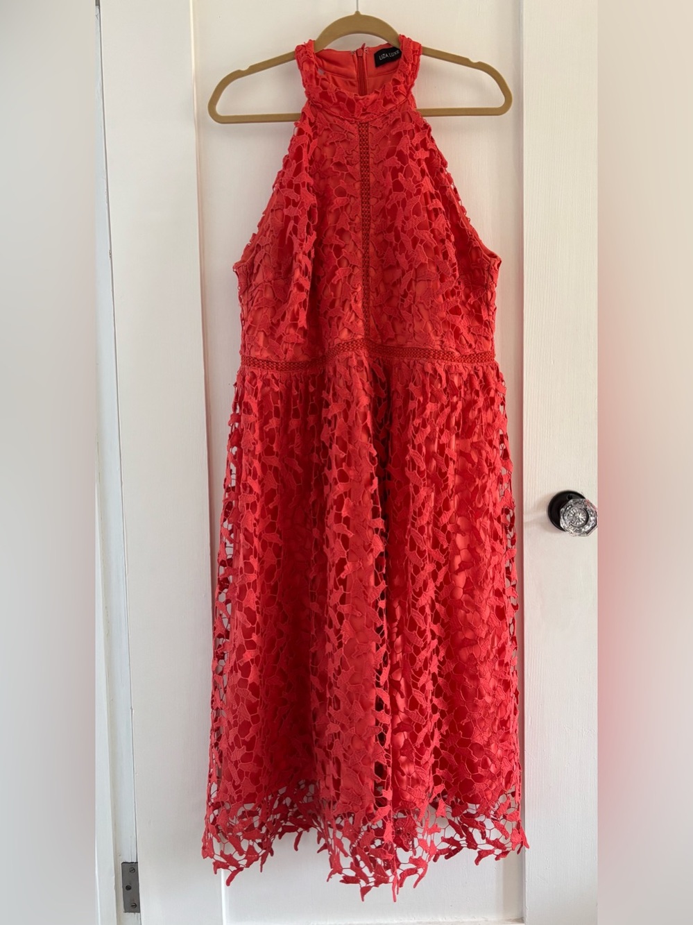 ModCloth Liza Luxe Coral Lace Halter Dress—Sz 1X